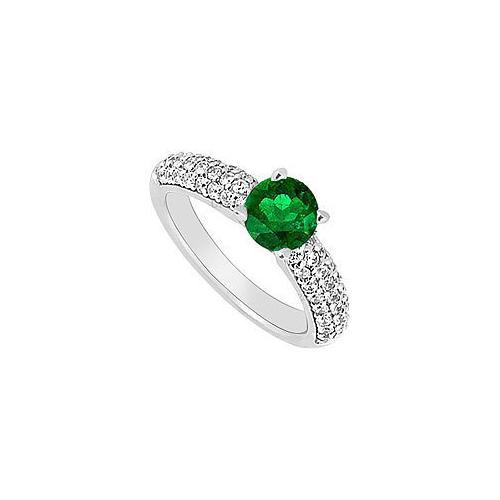 14K White Gold : Emerald and Diamond Engagement Ring 1.10 CT TGW-JewelryKorner-com