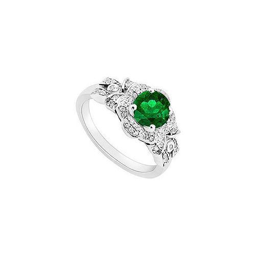 14K White Gold Emerald & Diamond Engagement Ring 0.75 CT TGW-JewelryKorner-com