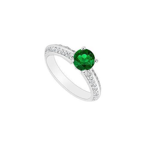 14K White Gold Emerald & Diamond Engagement Ring 0.75 CT TGW-JewelryKorner-com
