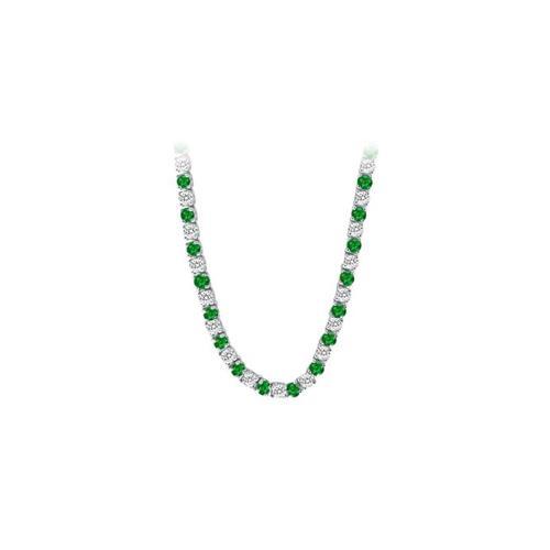 14K White Gold Emerald & Diamond Eternity Necklace 16.00 CT TGW-JewelryKorner-com