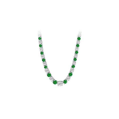 14K White Gold Emerald & Diamond Eternity Necklace 17.00 CT TGW-JewelryKorner-com
