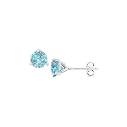 14K White Gold Martini Style Aquamarine Stud Earrings with 1.00 CT TGW-JewelryKorner-com