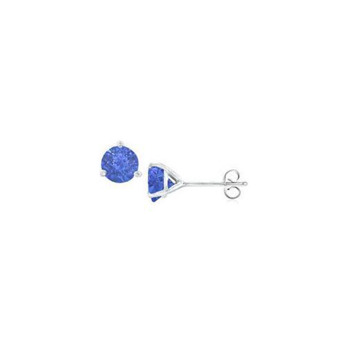 14K White Gold Martini Style Blue Sapphire Stud Earrings with 0.25 CT TGW-JewelryKorner-com