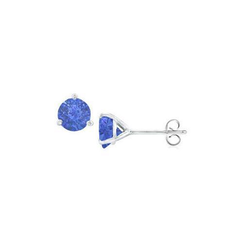 14K White Gold Martini Style Blue Sapphire Stud Earrings with 1.00 CT TGW-JewelryKorner-com