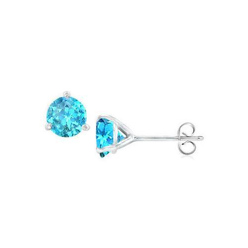 14K White Gold Martini Style Blue Topaz Stud Earrings with 2.00 CT TGW-JewelryKorner-com