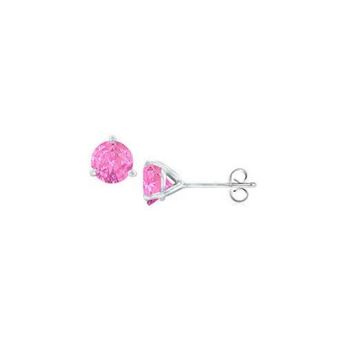 14K White Gold Martini Style Created Pink Sapphire Stud Earrings with 0.50 CT TGW-JewelryKorner-com