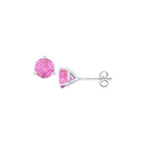 14K White Gold Martini Style Created Pink Sapphire Stud Earrings with 1.00 CT TGW-JewelryKorner-com