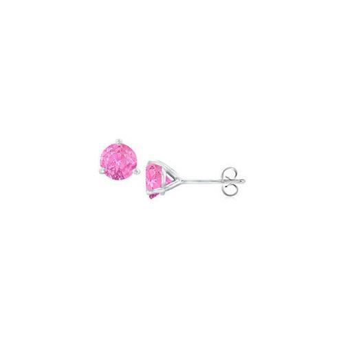 14K White Gold Martini Style Created Pink Sapphire Stud Earrings with 2.00 CT TGW-JewelryKorner-com