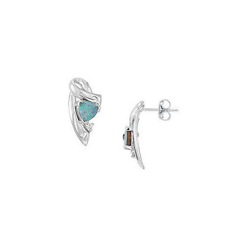 14K White Gold Opal and Diamond Earrings 0.66 CT TGW-JewelryKorner-com