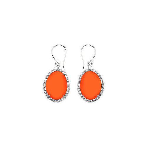 14K White Gold Orange Chalcedony and Diamond Earrings 31.00 CT TGW-JewelryKorner-com