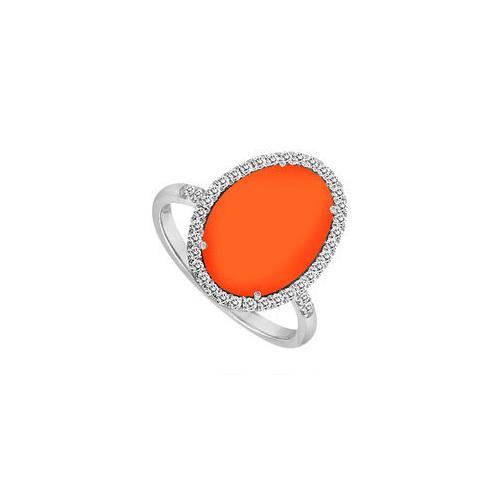 14K White Gold Orange Chalcedony and Diamond Ring 16.00 CT TGW-JewelryKorner-com