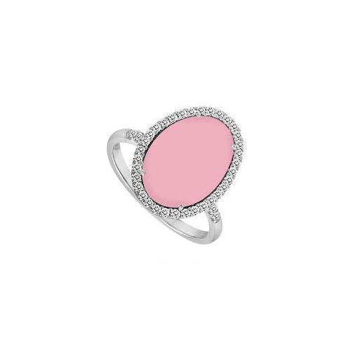 14K White Gold Pink Chalcedony and Diamond Ring 16.00 CT TGW-JewelryKorner-com