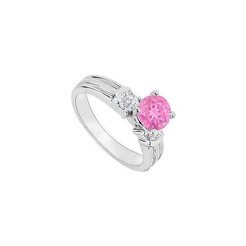 14K White Gold : Pink Sapphire and Diamond Engagement Ring 0.75 CT TGW-JewelryKorner-com