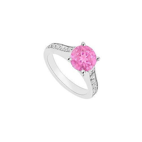14K White Gold : Pink Sapphire and Diamond Engagement Ring 0.80 CT TGW-JewelryKorner-com
