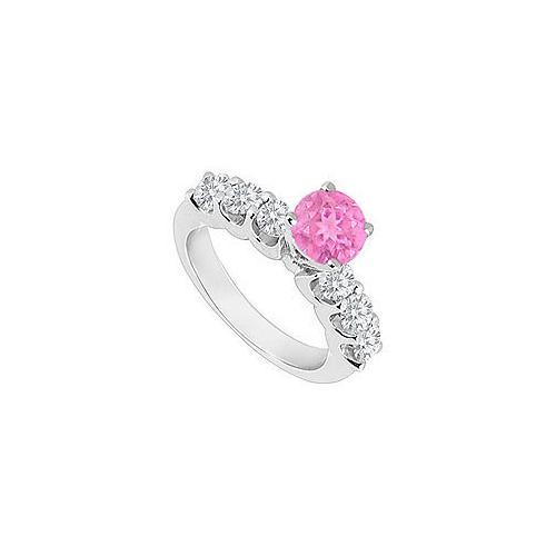 14K White Gold : Pink Sapphire and Diamond Engagement Ring 0.80 CT TGW-JewelryKorner-com
