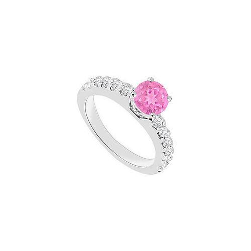 14K White Gold : Pink Sapphire and Diamond Engagement Ring 1.00 CT TGW-JewelryKorner-com
