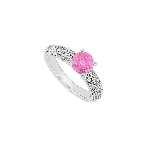 14K White Gold : Pink Sapphire and Diamond Engagement Ring 1.10 CT TGW-JewelryKorner-com