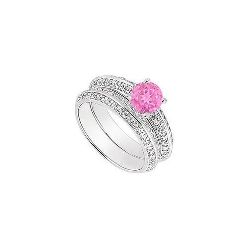 14K White Gold Pink Sapphire & Diamond Engagement Ring with Wedding Band Sets 1.00 CT TGW-JewelryKorner-com