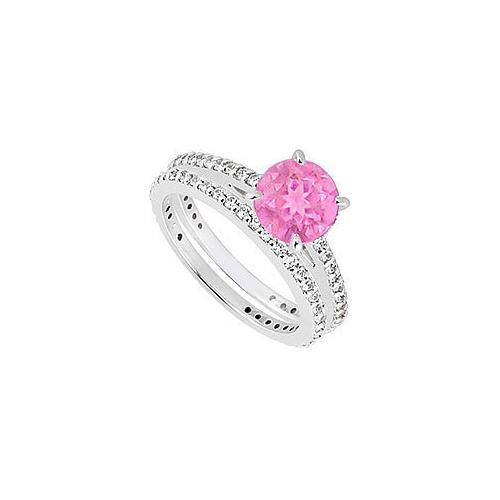 14K White Gold Pink Sapphire & Diamond Engagement Ring with Wedding Band Sets 1.25 CT TGW-JewelryKorner-com