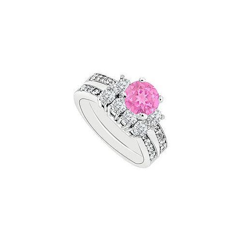 14K White Gold Pink Sapphire & Diamond Engagement Ring with Wedding Band Sets 1.50 CT TGW-JewelryKorner-com