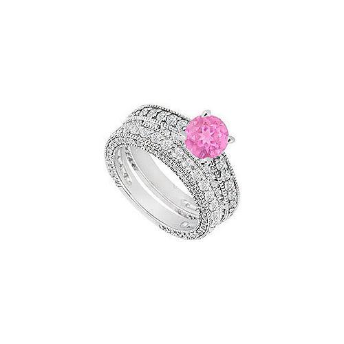 14K White Gold Pink Sapphire & Diamond Engagement Ring with Wedding Band Sets 2.50 CT TGW-JewelryKorner-com