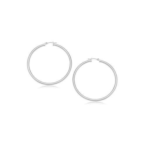 14K White Gold Polished Hoop Earrings (2- mm)-JewelryKorner-com
