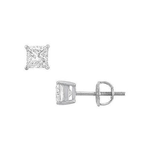 14K White Gold : Princess Cubic Zirconia Stud Earrings 1.00 CT. TGW.-JewelryKorner-com