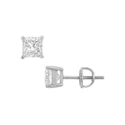 14K White Gold : Princess Cubic Zirconia Stud Earrings 2.00 CT. TGW.-JewelryKorner-com