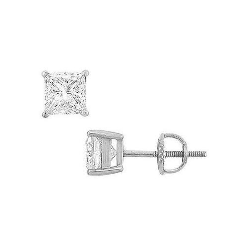 14K White Gold : Princess Cubic Zirconia Stud Earrings 3.00 CT. TGW.-JewelryKorner-com