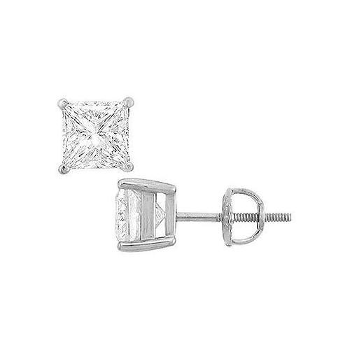 14K White Gold : Princess Cubic Zirconia Stud Earrings 8.00 CT. TGW.-JewelryKorner-com