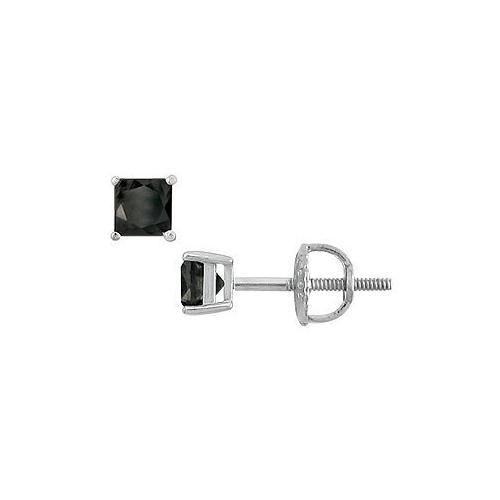 14K White Gold : Princess Cut Black Diamond Stud Earrings 0.50 CT. TW.-JewelryKorner-com