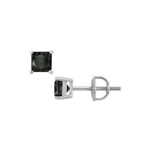 14K White Gold : Princess Cut Black Diamond Stud Earrings 1.00 CT. TW.-JewelryKorner-com