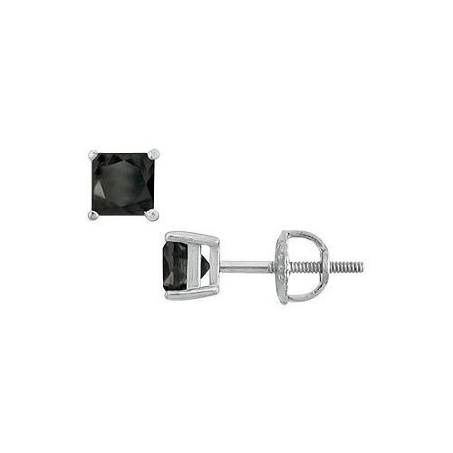 14K White Gold : Princess Cut Black Diamond Stud Earrings 1.50 CT. TW.-JewelryKorner-com