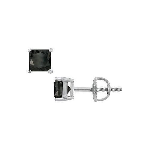 14K White Gold : Princess Cut Black Diamond Stud Earrings 2.00 CT. TW.-JewelryKorner-com