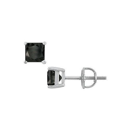 14K White Gold : Princess Cut Black Diamond Stud Earrings 2.50 CT. TW.-JewelryKorner-com