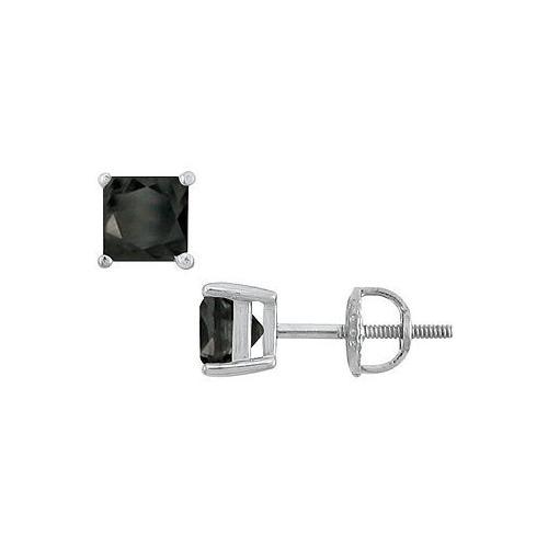 14K White Gold : Princess Cut Black Diamond Stud Earrings 3.00 CT. TW.-JewelryKorner-com