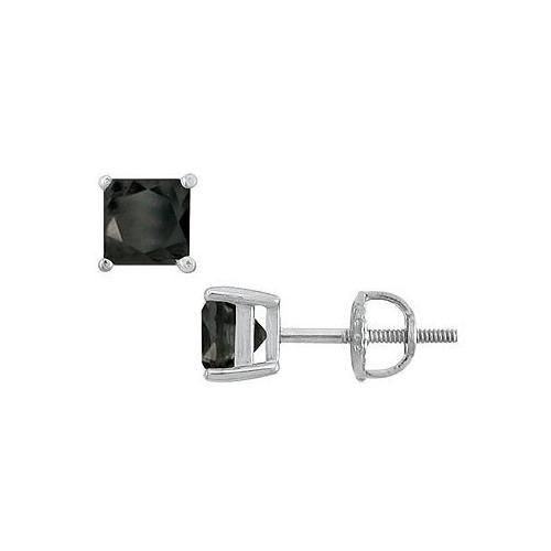 14K White Gold : Princess Cut Black Diamond Stud Earrings 3.50 CT. TW.-JewelryKorner-com