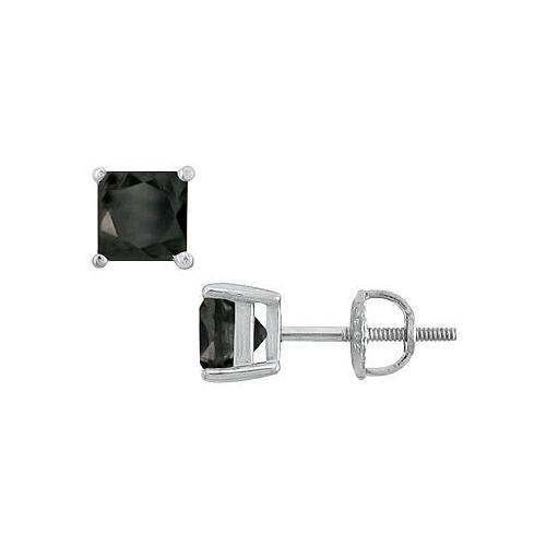 14K White Gold : Princess Cut Black Diamond Stud Earrings 4.00 CT. TW.-JewelryKorner-com