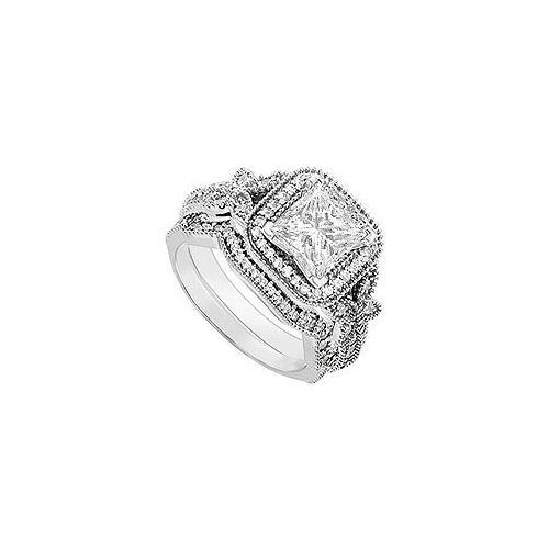 14K White Gold Princess Cut Diamond Engagement Ring with Wedding Band Sets 0.80 CT TDW-JewelryKorner-com