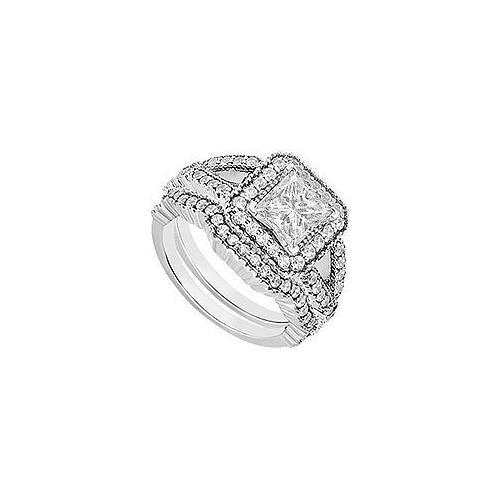14K White Gold Princess Cut Diamond Engagement Ring with Wedding Band Sets 1.00 CT TDW-JewelryKorner-com