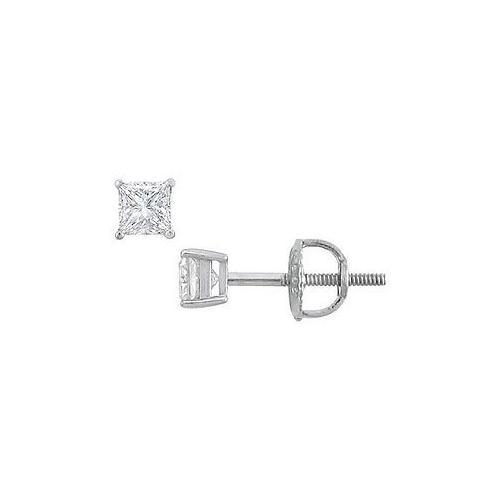 14K White Gold : Princess Cut Diamond Stud Earrings 0.25 CT. TW.-JewelryKorner-com