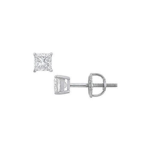 14K White Gold : Princess Cut Diamond Stud Earrings 0.33 CT. TW.-JewelryKorner-com