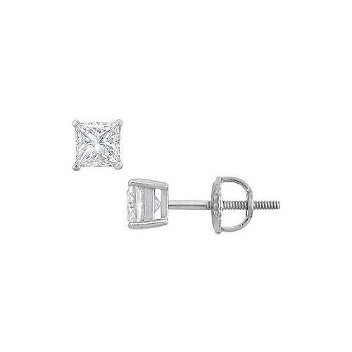 14K White Gold : Princess Cut Diamond Stud Earrings 0.50 CT. TW.-JewelryKorner-com