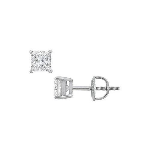 14K White Gold : Princess Cut Diamond Stud Earrings 0.75 CT. TW.-JewelryKorner-com