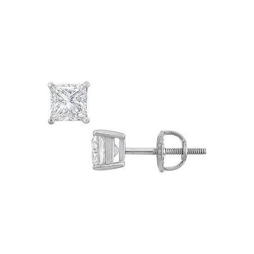 14K White Gold : Princess Cut Diamond Stud Earrings 1.00 CT. TW.-JewelryKorner-com