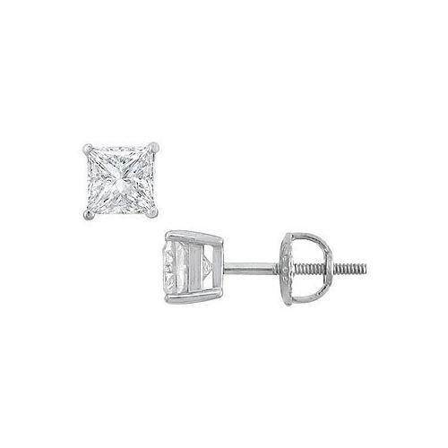 14K White Gold : Princess Cut Diamond Stud Earrings 1.25 CT. TW.-JewelryKorner-com