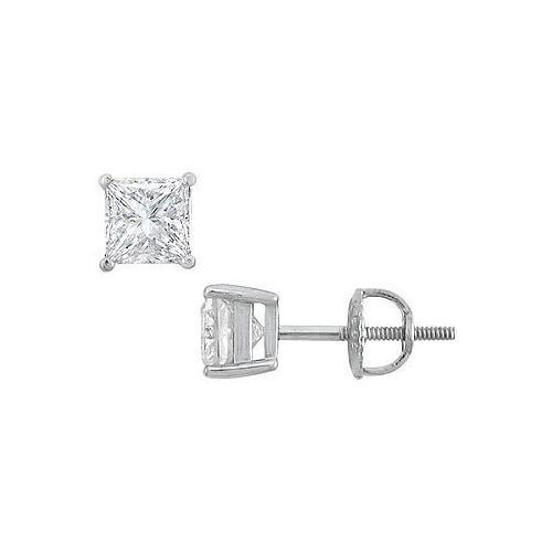 14K White Gold : Princess Cut Diamond Stud Earrings 1.50 CT. TW.-JewelryKorner-com