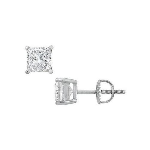 14K White Gold : Princess Cut Diamond Stud Earrings 2.00 CT. TW.-JewelryKorner-com