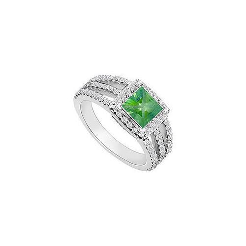 14K White Gold Princess Cut Emerald & Diamond Engagement Ring 1.25 CT TGW-JewelryKorner-com