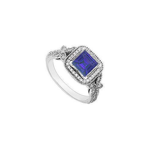 14K White Gold Princess Cut Sapphire & Diamond Engagement Ring 0.60 CT TGW-JewelryKorner-com